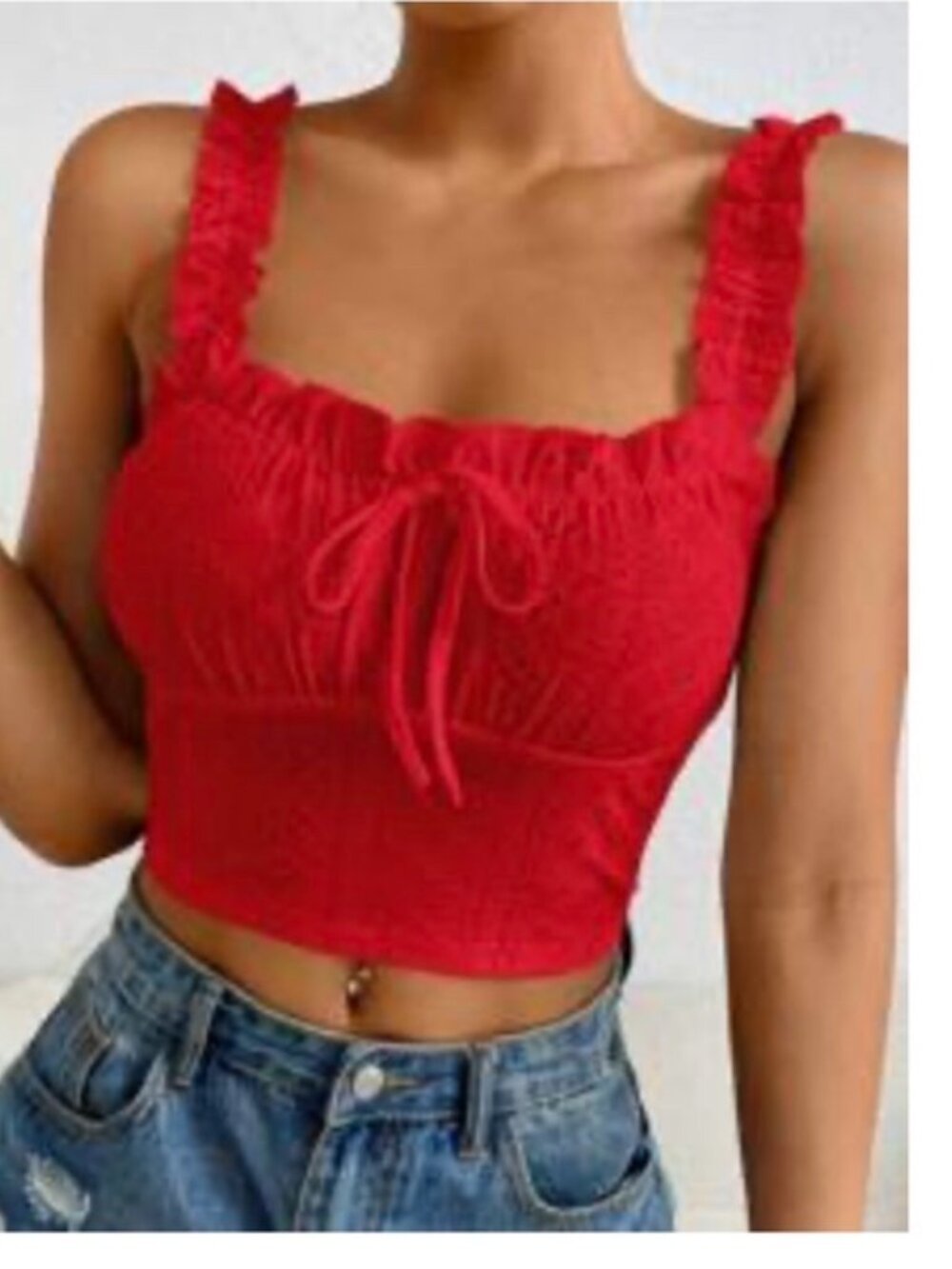 Red SHEIN Small Milkmaid Tie Ruched Front Cropped Ruffled Milkmaid Tank Top New